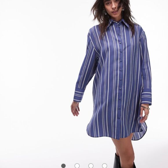 NWT Topshop small mini shirt dress with step hem in blue stripe (v1) - Picture 1 of 8